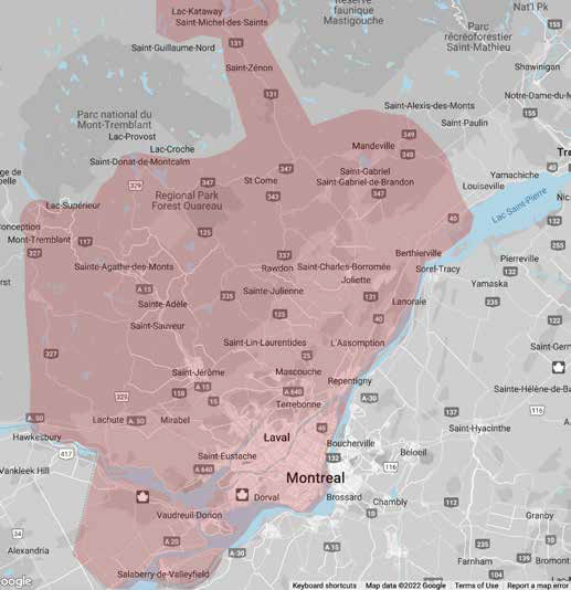 Territory covered by the Groupe Kenworth Montréal mobile unit